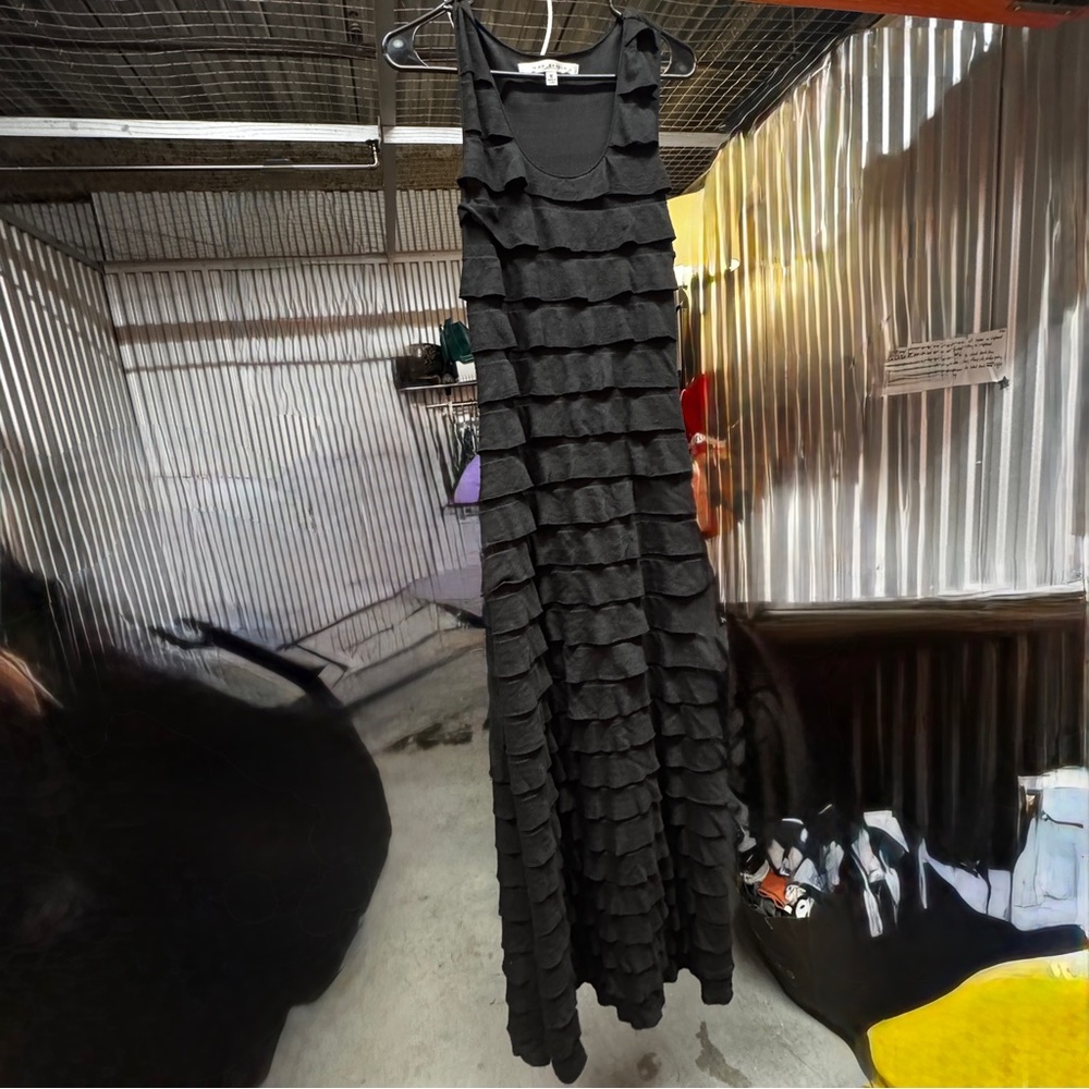 Black Ruffle With Sexy Peek-a-boo Sheer Dress